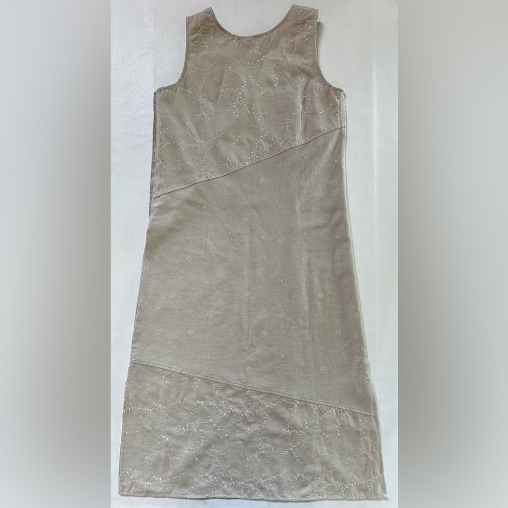 Linen Blend Sleeveless Embroidered Eyelet Maxi Dress (S) - Picture 7 of 16